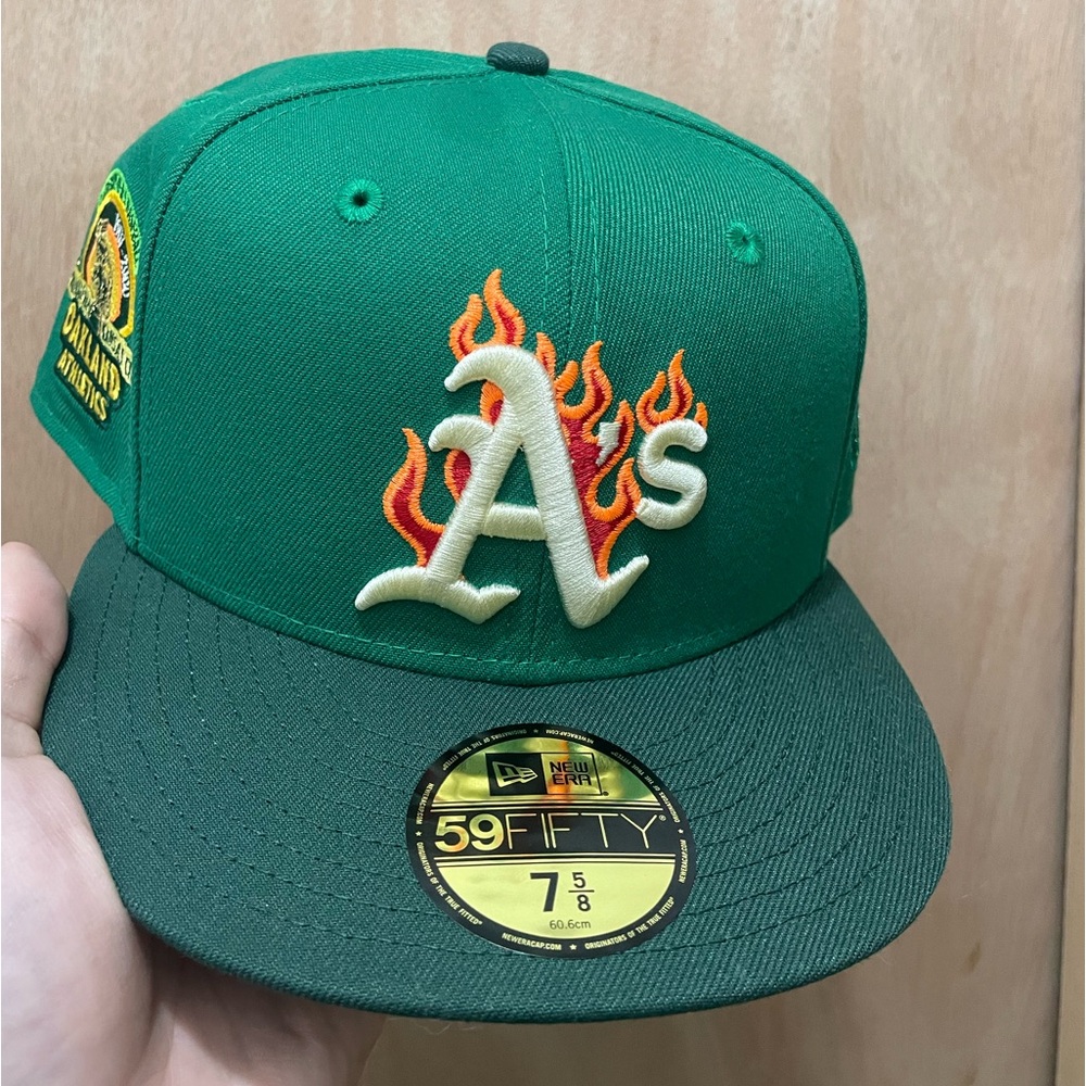 Myfitteds Oakland athletics flames logo a century of a’s baseball size 7 5/8 new